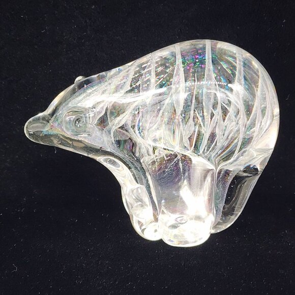 Arte Vargas Northern Lights Glass Bear Paperweight Art Controlled Bubbles Rainbo - Picture 1 of 10